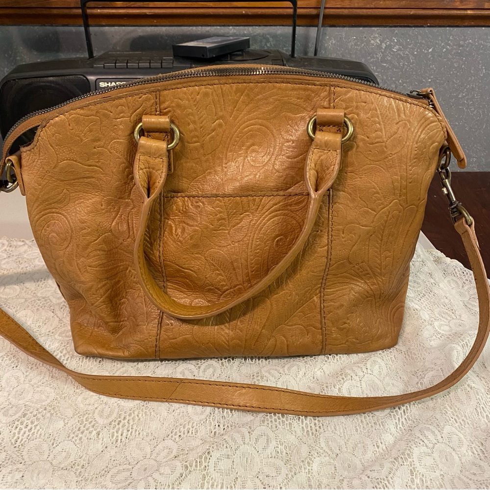 American Leather Co hand tooled bag satchel domed